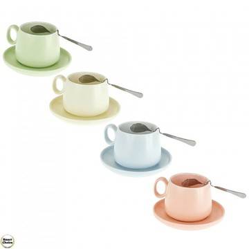 Чаша за чай с чинийка и лъжичка „Нежни цветове“ 250 мл – 4 модела