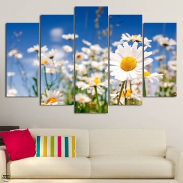 Декоративно пано за стена от 5 части – Пролетни маргаритки – HD-927