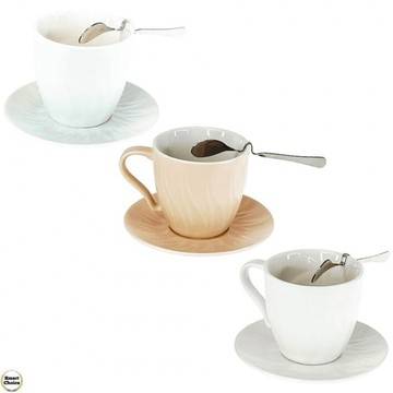 Чаша за чай или кафе с чинийка и лъжичка „Релеф“ 230 мл – 3 модела