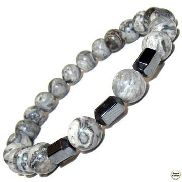 Мъжка гривна от естествени камъни Яспис Пикасо и Хематит – DM-2454
