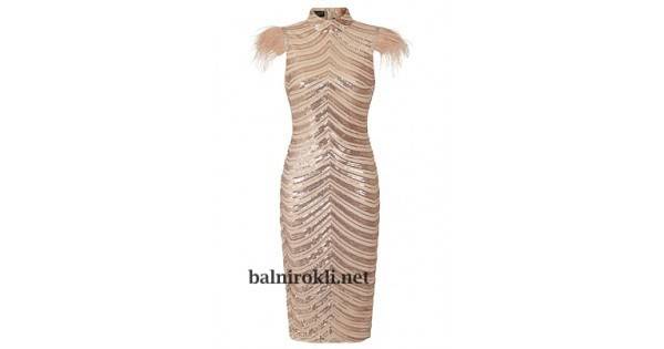 Блестяща Златиста Рокля Пайети Пера