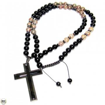 Мъжки гердан от естествени камъни Оникс, Хематит и Яспис Пикасо – DM-1083