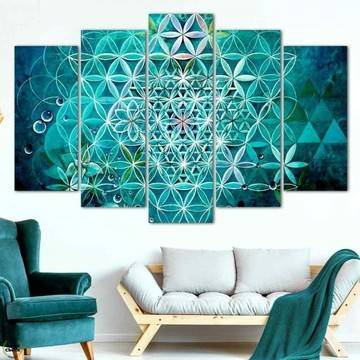 Декоративно пано за стена от 5 части – Абстрактна феерия в зелено – HD-935