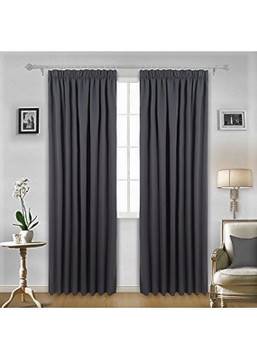 Готова плътна затъмняваща завеса от плат „Блекаут“ цвят графитено-сив, подходяща за релса или тръбен корниз, височина 250см….