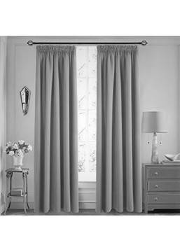 Готова плътна затъмняваща завеса от плат „Блекаут“ цвят бледо сив, подходяща за релса или тръбен корниз, височина 250см. и…