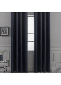 Готова плътна затъмняваща завеса от плат „Блекаут“ цвят тъмно син, подходяща за релса или тръбен корниз, височина 300см….