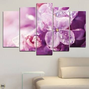 Декоративно пано за стена от 5 части – Люляк с водни капки – HD-170