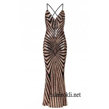 Бална Дълга Рокля Черно и Златистo Гол Гръб