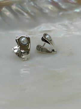 Дамски сребърни обеци с речна перла 1072E