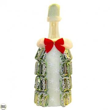 Ръчно декорирана бутилка Коледно шампанско с бонбони. Модел – DM-7001