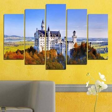 Картина пано за стена от 5 части – Замъкът Нойшванщайн – HD-142