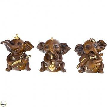 Комплект три Фън Шуй статуетки на слончета музиканти – 15 см