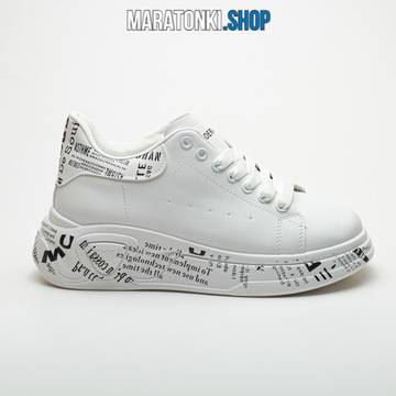 Бели дамски маратонки на платформа с надписи