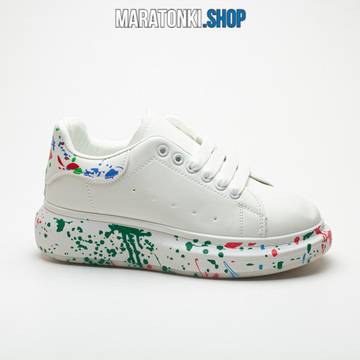 Бели дамски маратонки с цветни отливки