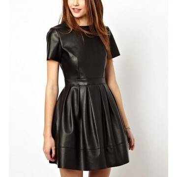 КОЖЕНА РОКЛЯ С КЪС РЪКАВ