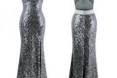 Бална Дълга Сребриста Рокля Цепка