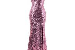 Дълга Елегантна Бална Розова Рокля Кристали Пайети Гол Гръб