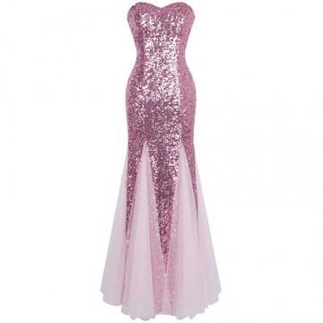 Бална Блестяща Розова Рокля Русалка