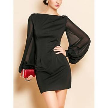 ЧЕРНА РОКЛЯ С ТЮЛЕНИ РЪКАВИ