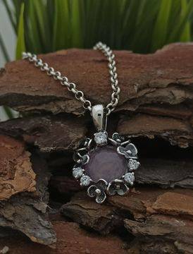 Дамски сребърен медальон с розов кварц 1093MK