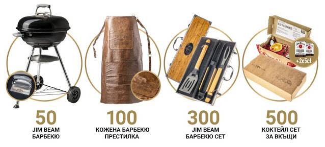 Спечелете барбекюта, барбекю сет, кожени престилки и коктейл сетове от Jim Beam