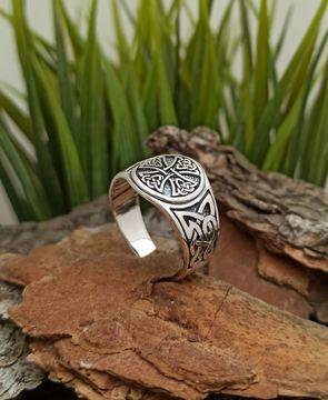 Сребърен пръстен с келтски възел и тамплиерски кръст 1429R