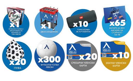 Спечелете джага-хладилник, пуфове, тонколонки, ваучери, златни и сребрърни членски карти ПФК Левски