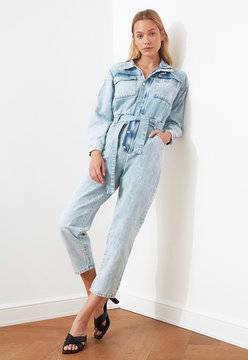 Trendyol – Дамски дълъг дънков Гащеризон с връзка