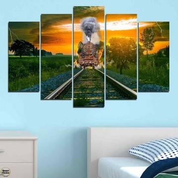 Декоративно пано за стена от 5 части – Връхлитащ призрачен влак – HD-5004-SC