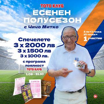 Спечелете 3х2000 лв, 3х1500 лв. и 3х1000 лв. от кампанията ТОТО Клуб