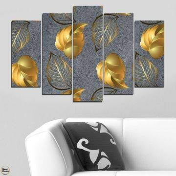 Декоративно пано – картина за стена от 5 части – Златни листа. HD-5048