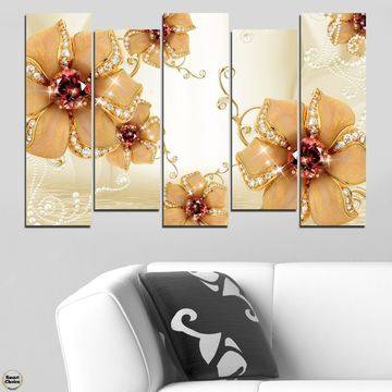 Декоративно пано – картина за стена от 5 части – Диамантени цветя. HD-5049