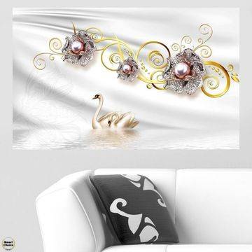 Картина пано за стена от 1 част – Нежни цветя и лебеди. HD-5052-1