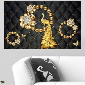 Картина пано за стена от 1 част – Златен паун и цветя. HD-5053-1 – Smart Choice