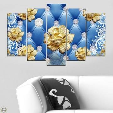 Декоративно пано – картина за стена от 5 части – златни рози. hd-5055