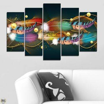 Декоративно пано – картина за стена от 5 части – Разноцветни пера. HD-5057 – Smart Choice