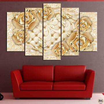 Декоративно пано – картина за стена от 5 части – Златни цветя. HD-5059