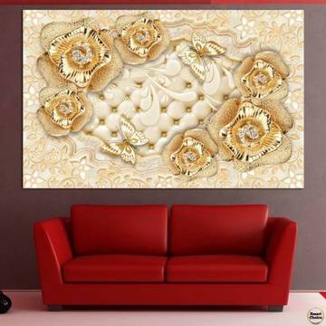 Картина пано за стена от 1 част – Златни цветя. HD-5059-1