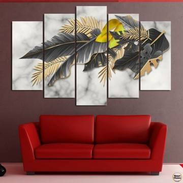 Декоративно пано – картина за стена от 5 части – Черни пера. HD-5060