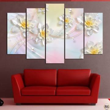 Декоративно пано – картина за стена от 5 части – Нежни бели цветя. HD-5061
