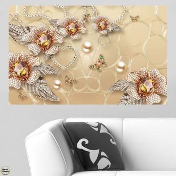 Картина пано за стена от 1 част – Цветя сърца и пеперуди. HD-5063-1