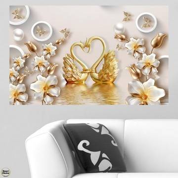 Картина пано за стена от 1 част – Двойка златни лебеди. HD-5065-1