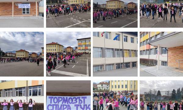 ОУ ,,Никола Парапунов” реши да „опакова“ училището с най-големия розов гирлянд в Деня на розовата фланелка