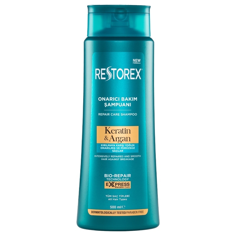 Restorex Keratin and Argan Shampoo Възстановяващ шампоан за накъсана и изтощена коса с кератин и арган 500мл