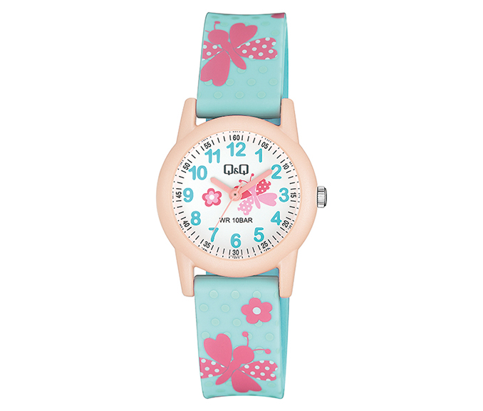 Детски часовник Q&Q VR99J015Y в синьо и розово с пеперуди