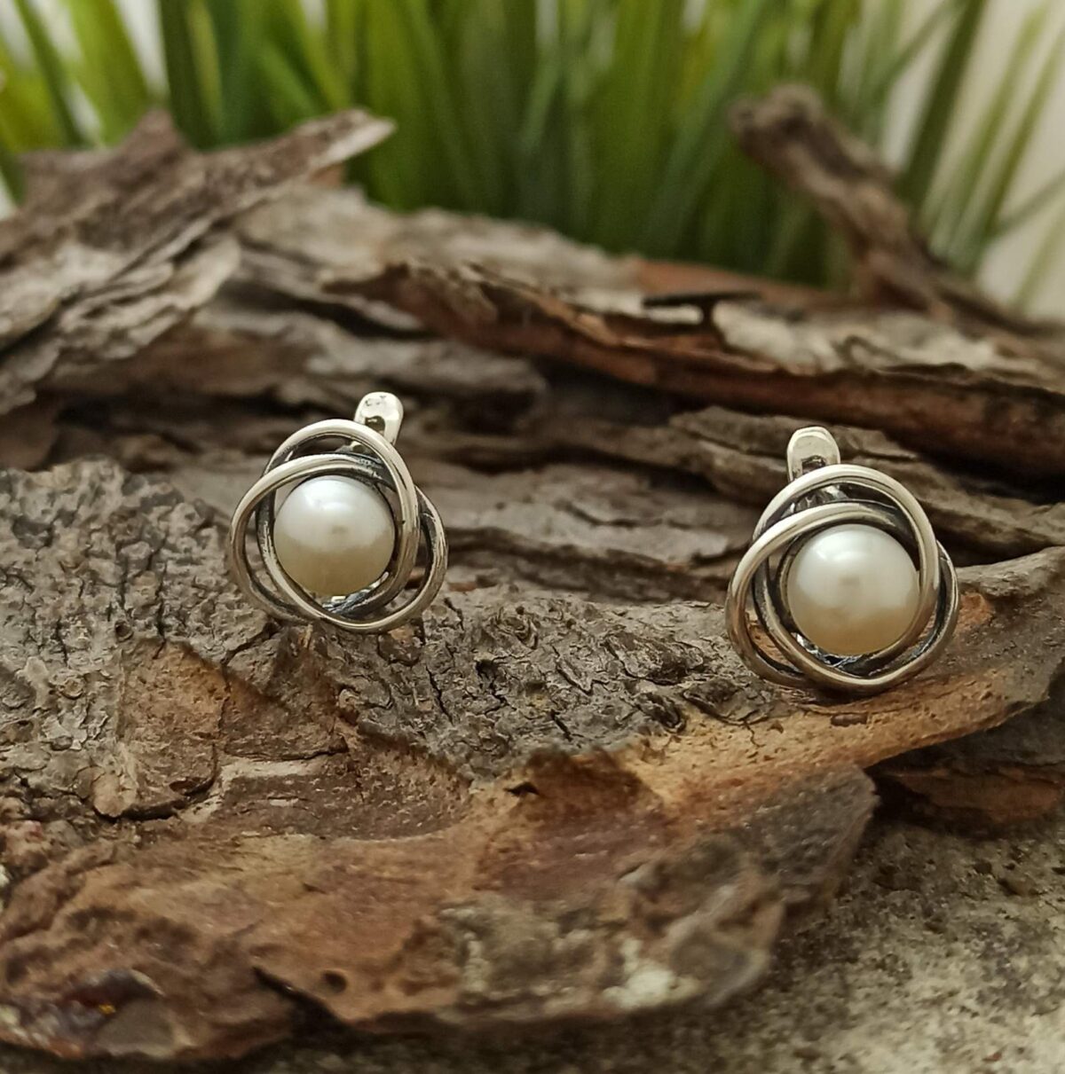 Дамски сребърни обеци с речна перла 1202E – Студио Николас